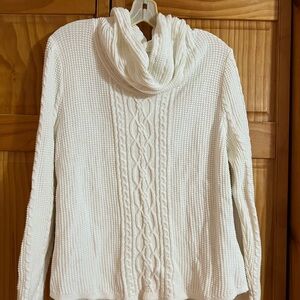 Women's Cream Cable-Knit Cowl Neck Sweater